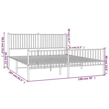 Bedframe met hoofd- en voeteneinde metaal zwart 193x203 cm 193 x 203 cm met hoofdbord & voetbord