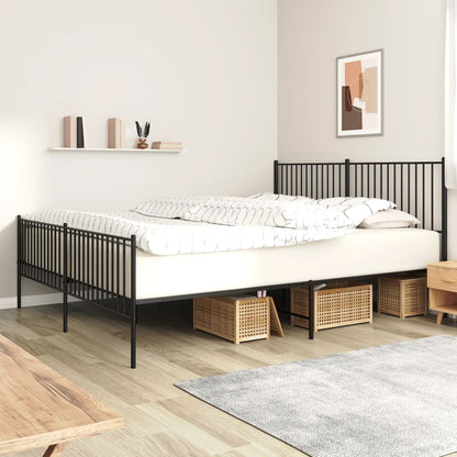 Bedframe met hoofd- en voeteneinde metaal zwart 193x203 cm 193 x 203 cm met hoofdbord & voetbord