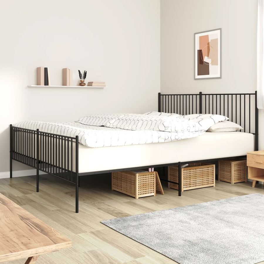 Bedframe met hoofd- en voeteneinde metaal zwart 193x203 cm 193 x 203 cm met hoofdbord & voetbord