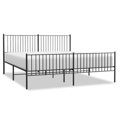 Bedframe met hoofd- en voeteneinde metaal zwart 200x200 cm 200 x 200 cm met hoofdbord & voetbord