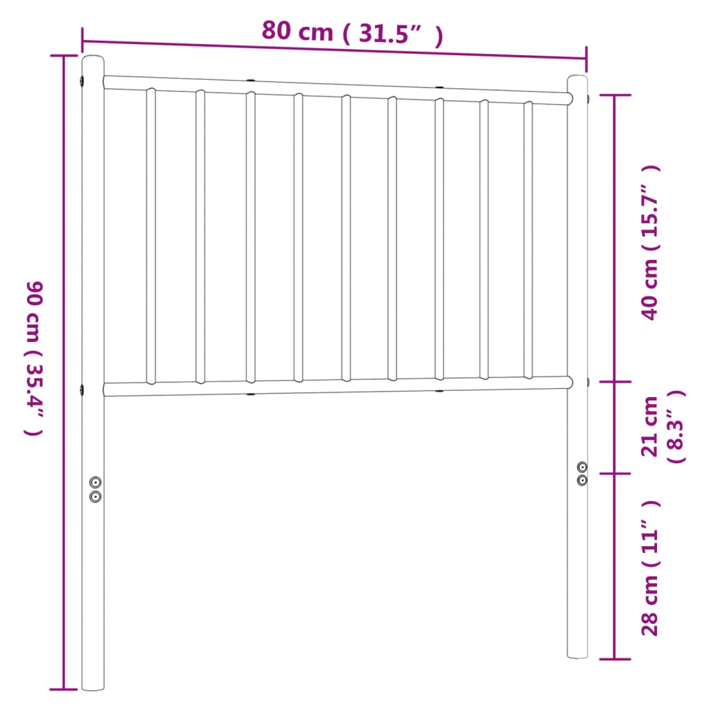 Hoofdbord Metaal Zwart 75 Cm