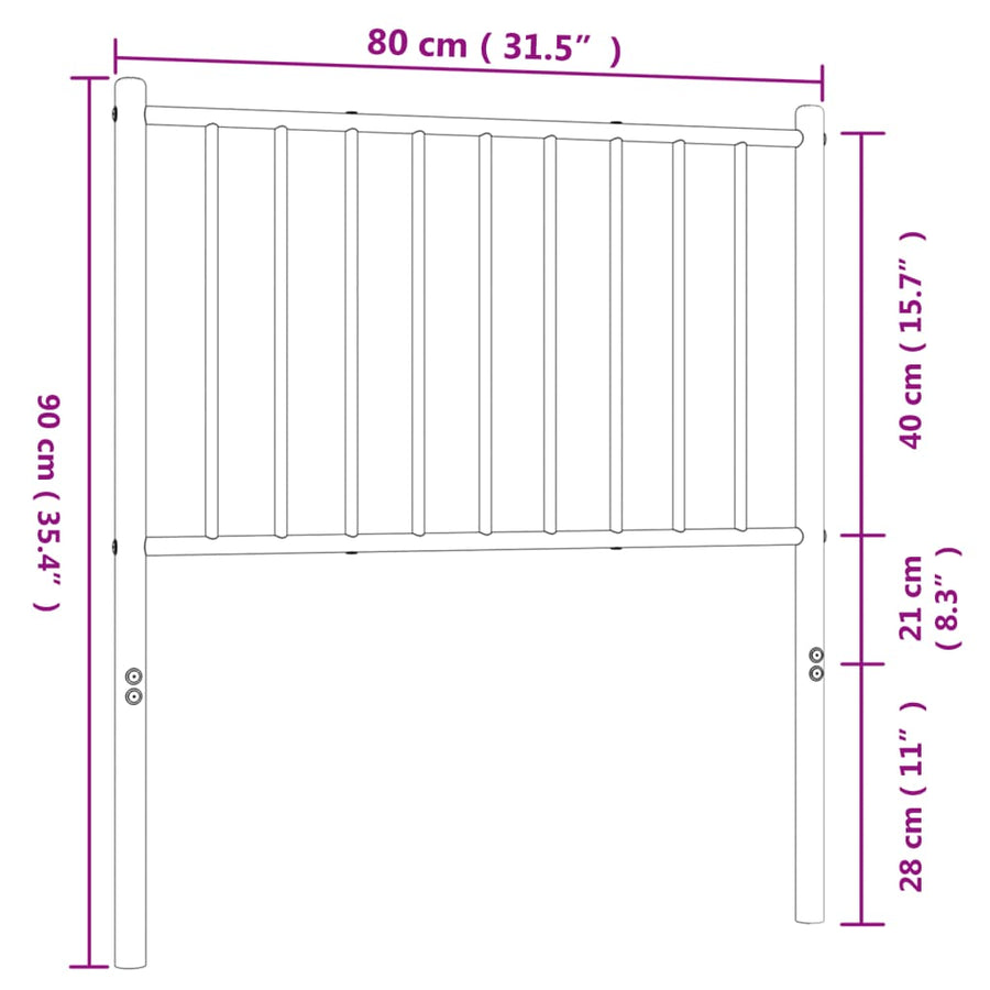 Hoofdbord Metaal Zwart 75 Cm