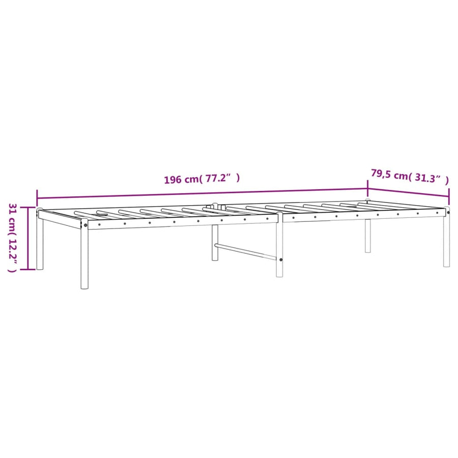 Bedframe Metaal 75 X 190 Cm Wit zonder hoofdbord
