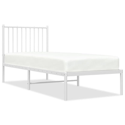 Bedframe Metaal 75 X 190 Cm Wit met hoofdbord