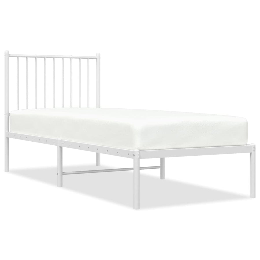 Bedframe Metaal 75 X 190 Cm Wit met hoofdbord