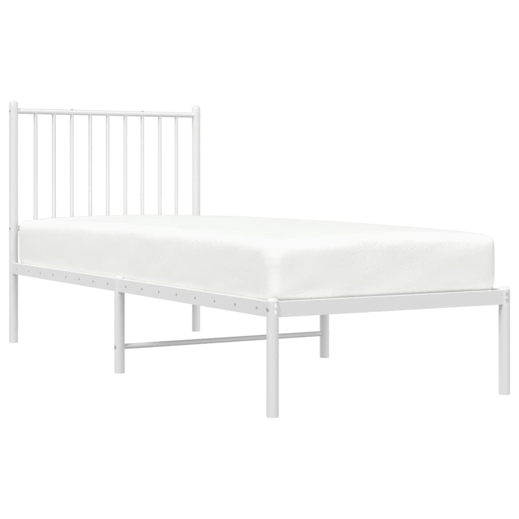 Bedframe Metaal 75 X 190 Cm Wit met hoofdbord