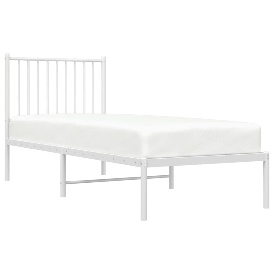 Bedframe Metaal 75 X 190 Cm Wit met hoofdbord