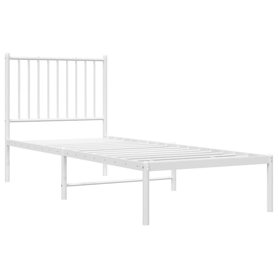 Bedframe Metaal 75 X 190 Cm Wit met hoofdbord