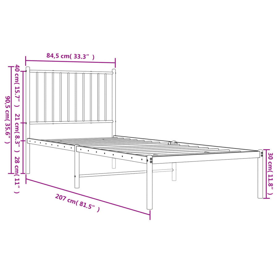 Bedframe Metaal Wit 80 x 200 cm met hoofdbord