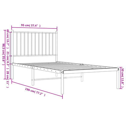 Bedframe Metaal Wit 90 x 190 cm met hoofdbord