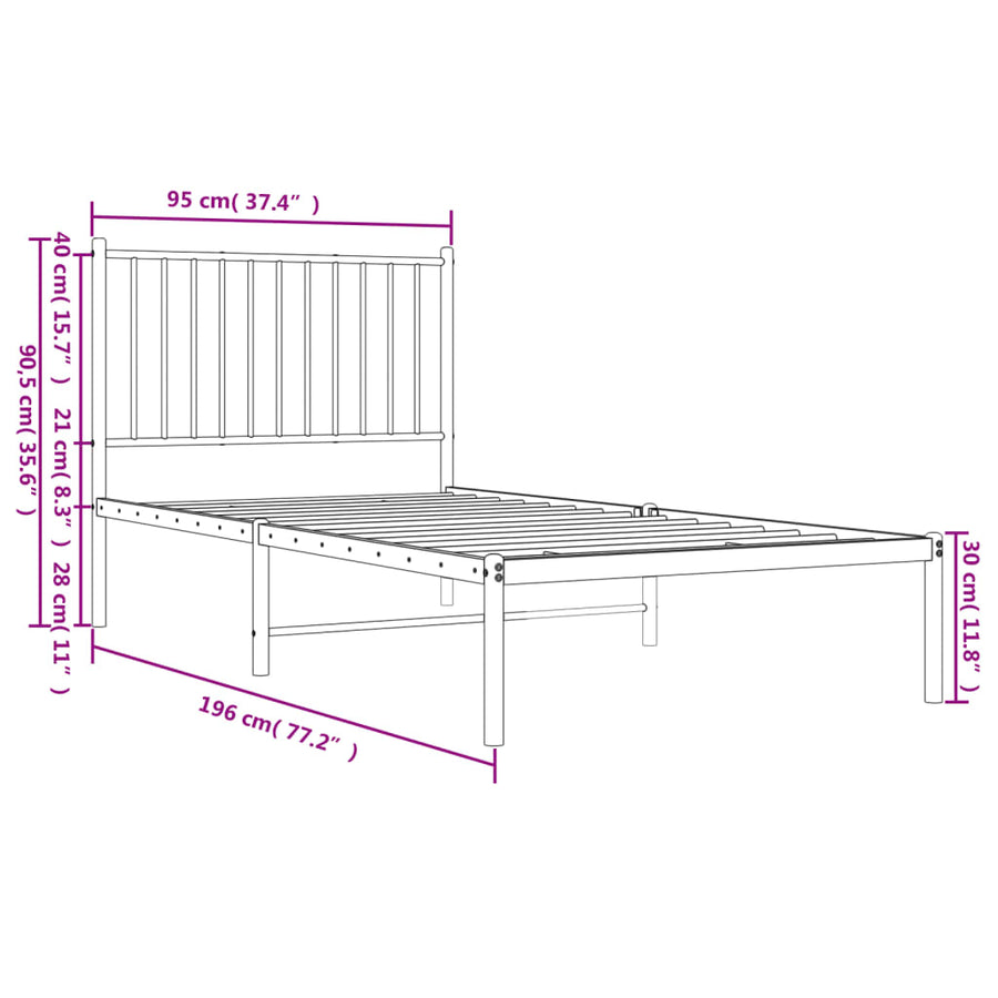 Bedframe Metaal Wit 90 x 190 cm met hoofdbord