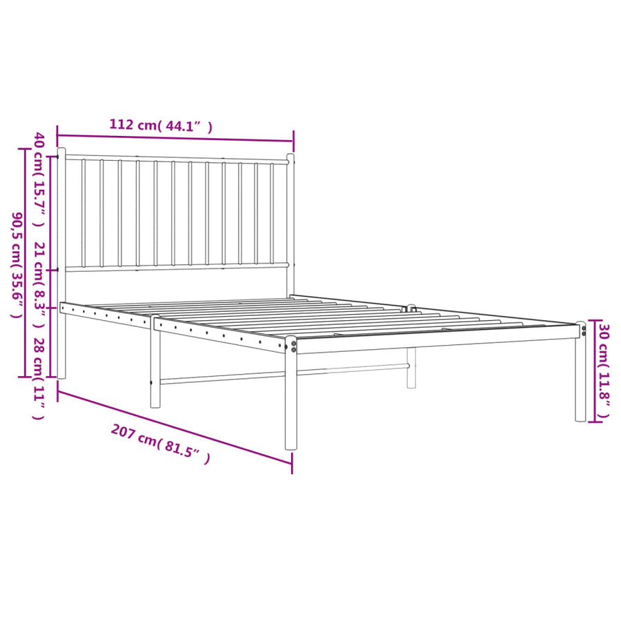 Bedframe Metaal Wit 107 x 203 cm met hoofdbord