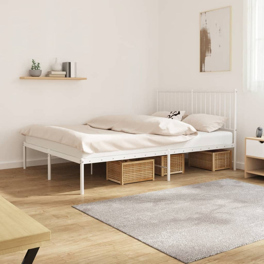 Bedframe Metaal Wit 135 x 190 cm met hoofdbord