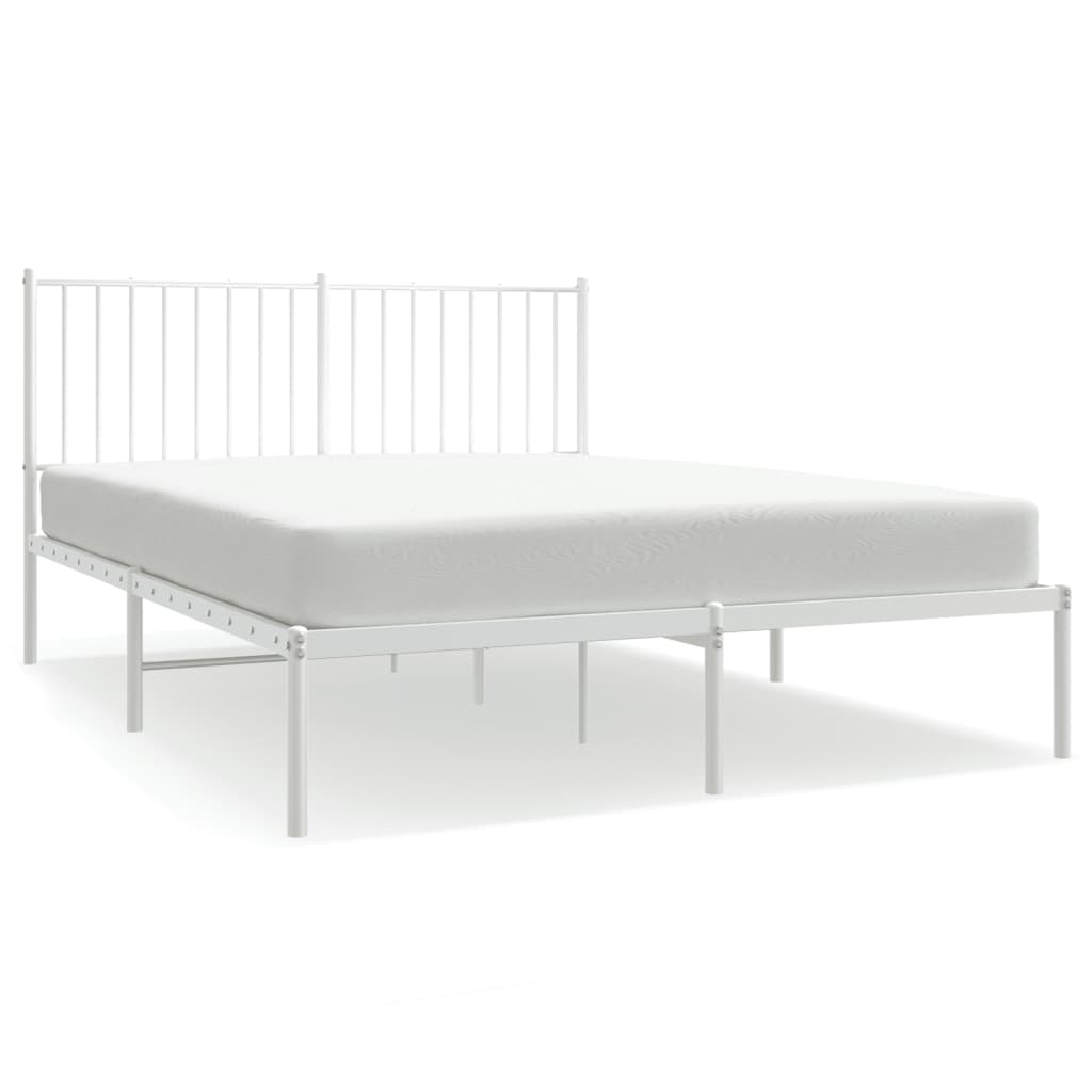 Bedframe met hoofdbord metaal wit 140x190 cm
