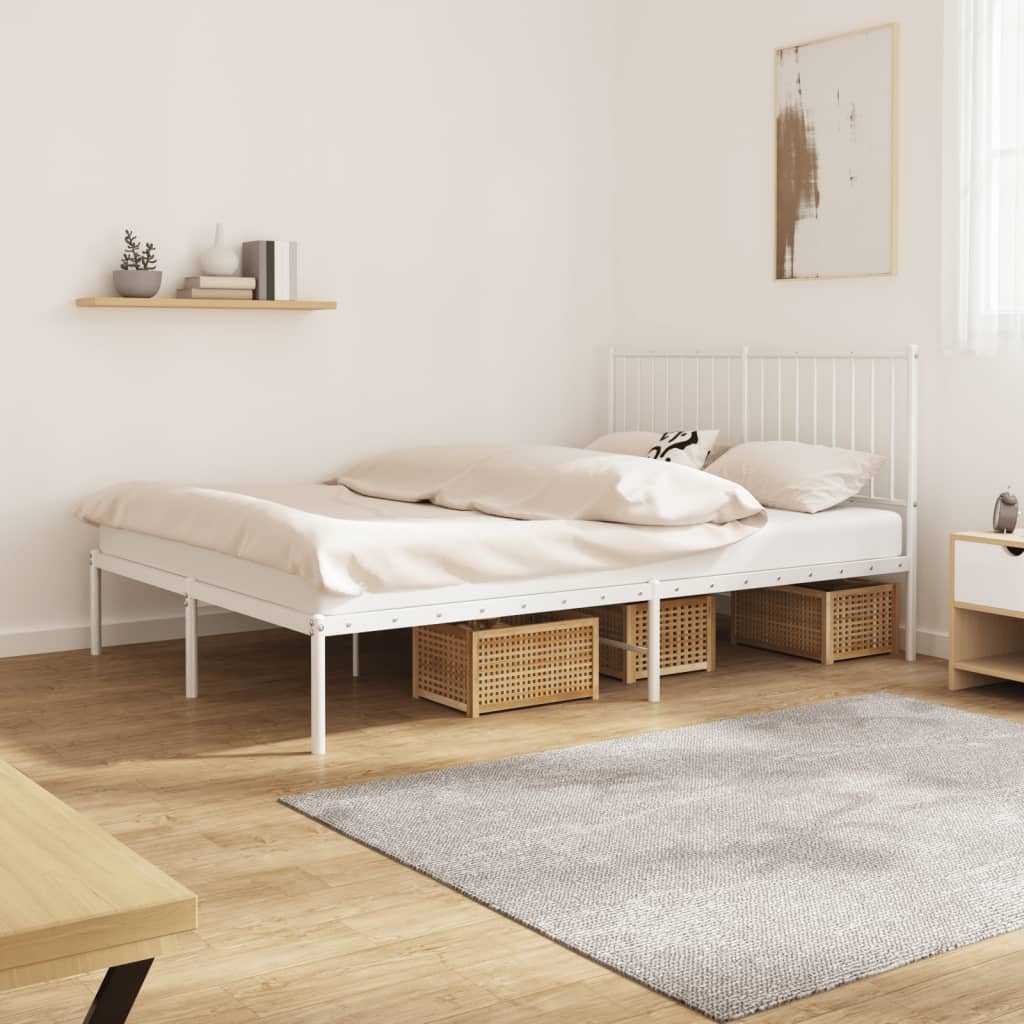 Bedframe met hoofdbord metaal wit 140x190 cm