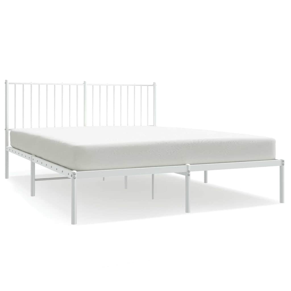 Bedframe met hoofdbord metaal wit 150x200 cm