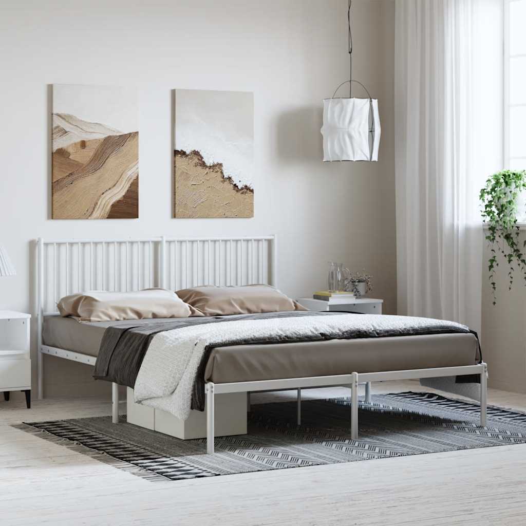 Bedframe met hoofdbord metaal wit 150x200 cm