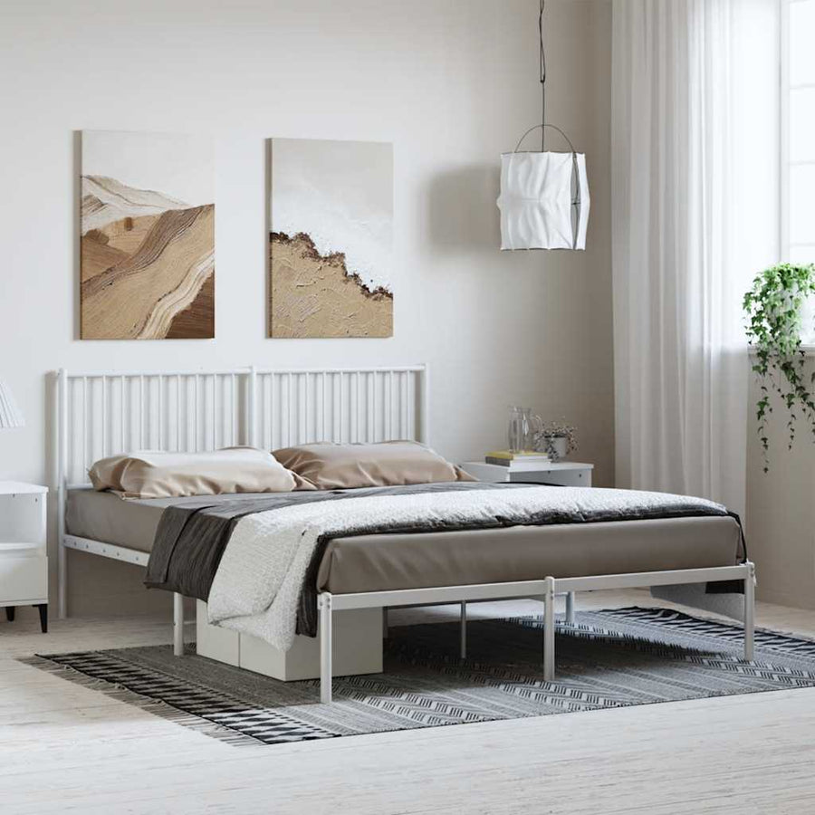Bedframe met hoofdbord metaal wit 150x200 cm