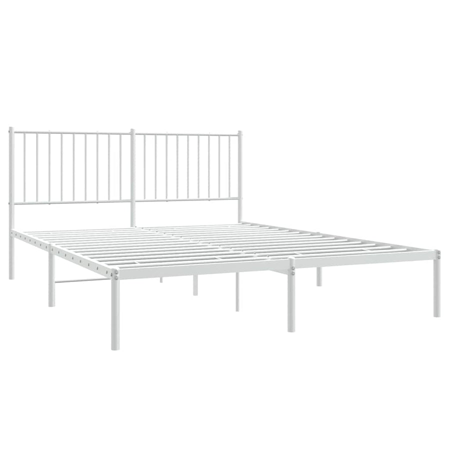 Bedframe met hoofdbord metaal wit 150x200 cm