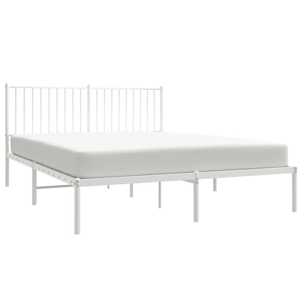 Bedframe met hoofdbord metaal wit 150x200 cm
