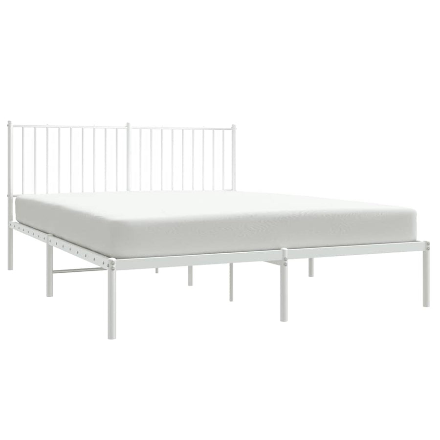 Bedframe met hoofdbord metaal wit 150x200 cm