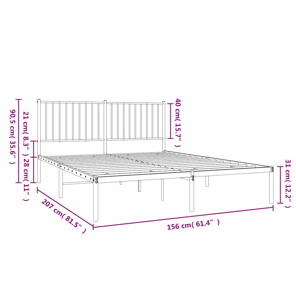 Bedframe met hoofdbord metaal wit 150x200 cm