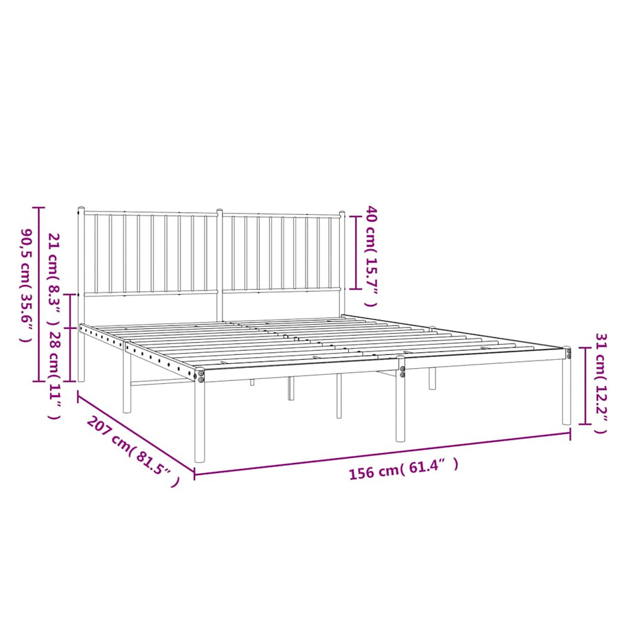 Bedframe met hoofdbord metaal wit 150x200 cm