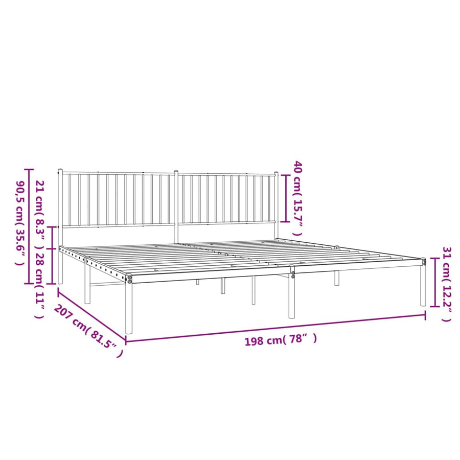 Bedframe Metaal Wit 193 x 203 cm met hoofdbord