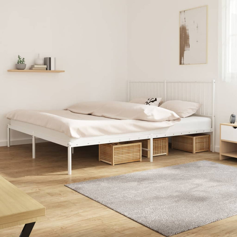 Bedframe Metaal Wit 193 x 203 cm met hoofdbord