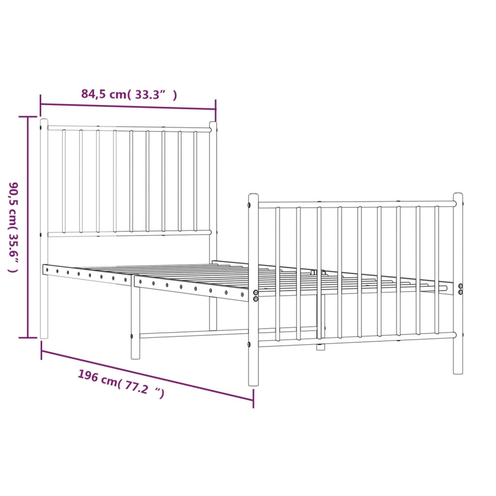 Bedframe Met Hoofd- En Voeteneinde Metaal Wit 80 x 200 cm met hoofdbord & voetbord