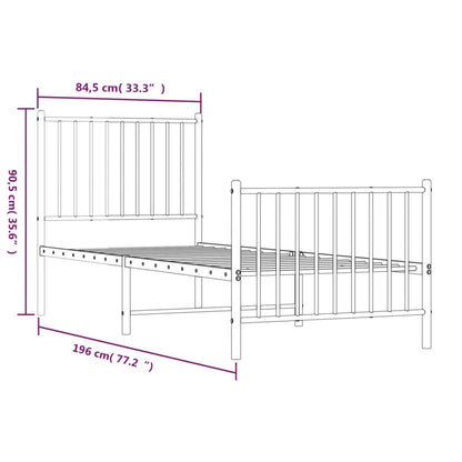 Bedframe Met Hoofd- En Voeteneinde Metaal Wit 80 x 200 cm met hoofdbord & voetbord