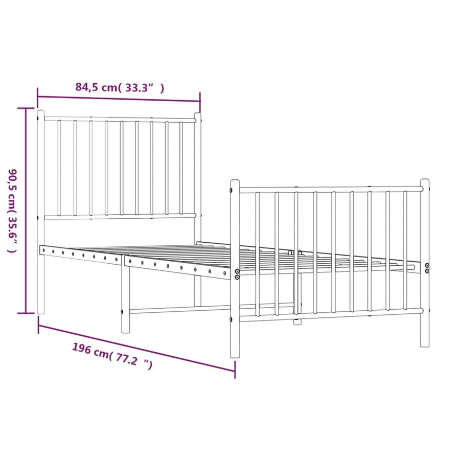 Bedframe Met Hoofd- En Voeteneinde Metaal Wit 80 x 200 cm met hoofdbord & voetbord