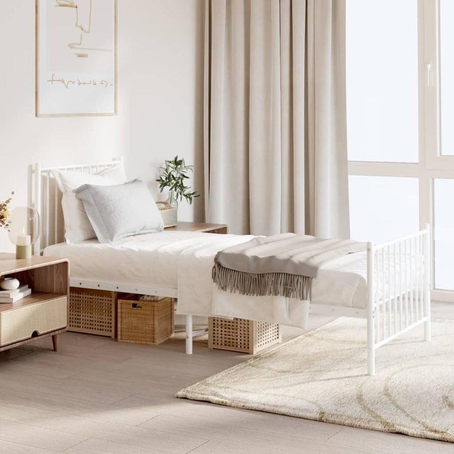 Bedframe Met Hoofd- En Voeteneinde Metaal Wit 80 x 200 cm met hoofdbord & voetbord