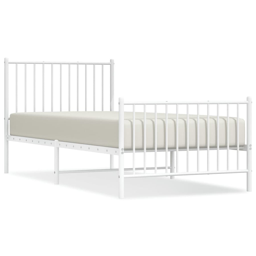 Bedframe Met Hoofd- En Voeteneinde Metaal Wit 90 x 200 cm met hoofdbord & voetbord