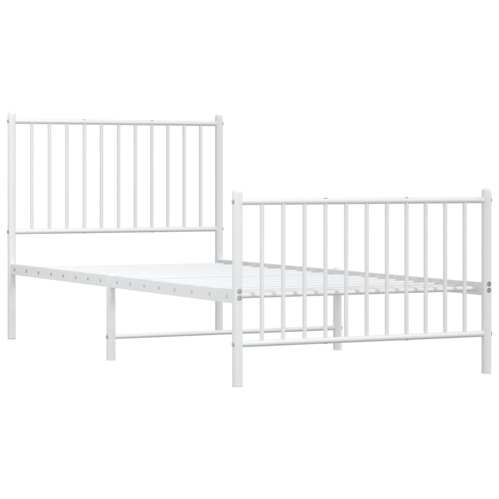 Bedframe Met Hoofd- En Voeteneinde Metaal Wit 90 x 200 cm met hoofdbord & voetbord