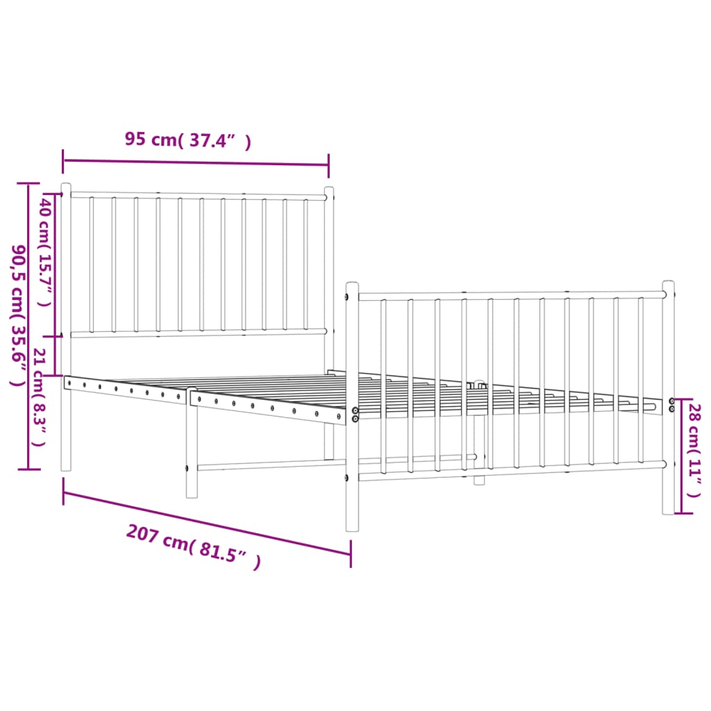 Bedframe Met Hoofd- En Voeteneinde Metaal Wit 90 x 200 cm met hoofdbord & voetbord