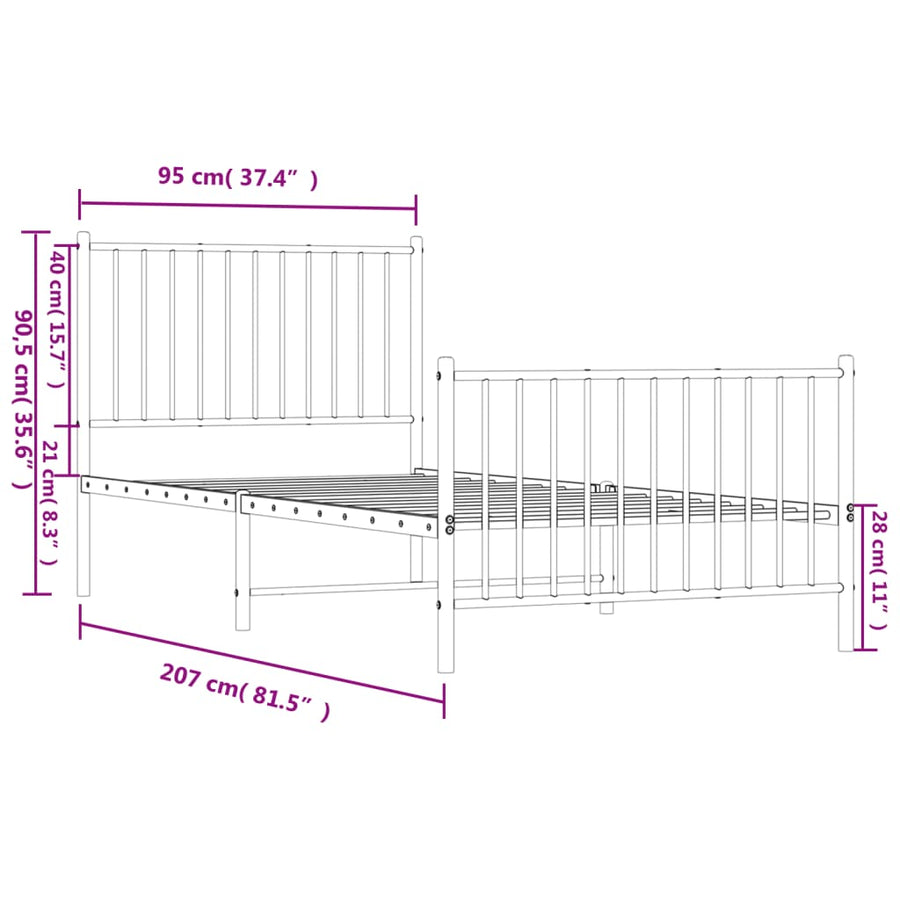 Bedframe Met Hoofd- En Voeteneinde Metaal Wit 90 x 200 cm met hoofdbord & voetbord