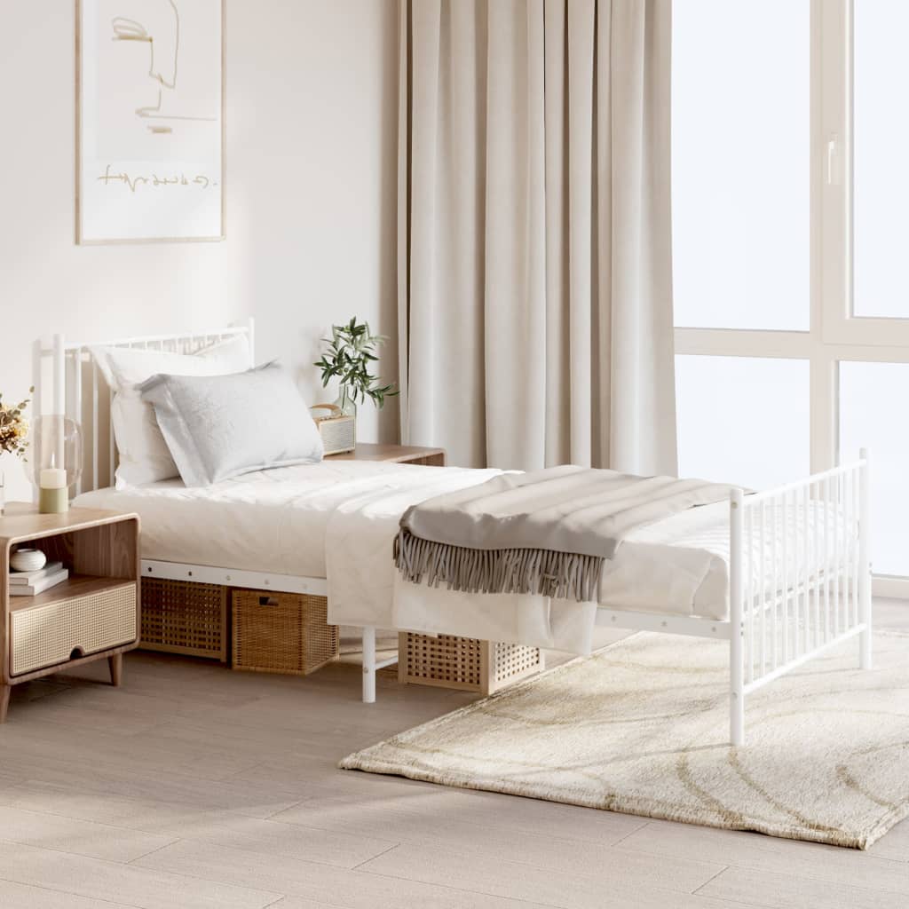 Bedframe Met Hoofd- En Voeteneinde Metaal Wit 90 x 200 cm met hoofdbord & voetbord