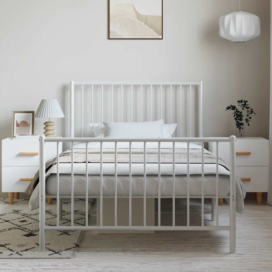 Bedframe met hoofd- en voeteneinde metaal wit 100x190 cm