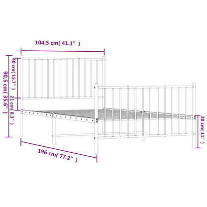 Bedframe met hoofd- en voeteneinde metaal wit 100x190 cm