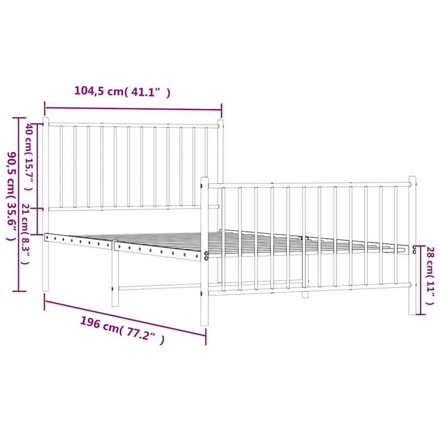 Bedframe met hoofd- en voeteneinde metaal wit 100x190 cm