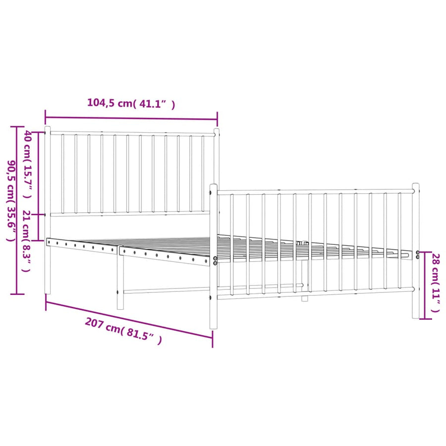 Bedframe Met Hoofd- En Voeteneinde Metaal Wit 100 x 200 cm met hoofdbord & voetbord