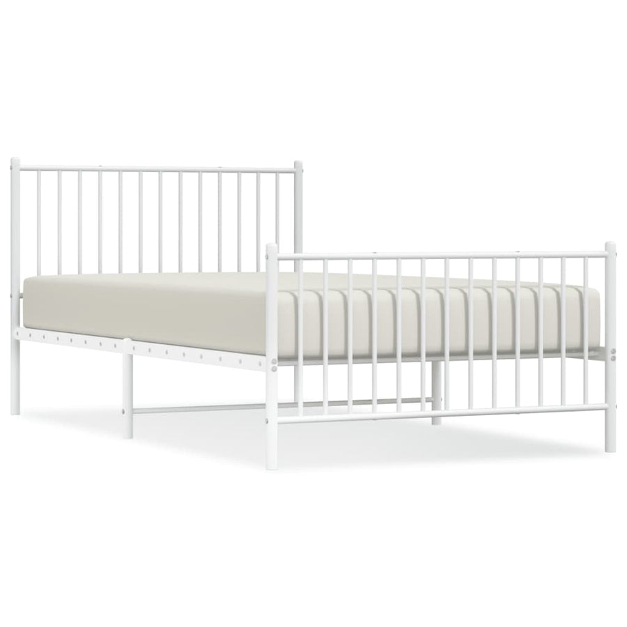 Bedframe Met Hoofd- En Voeteneinde Metaal Wit 107 x 203 cm met hoofdbord & voetbord