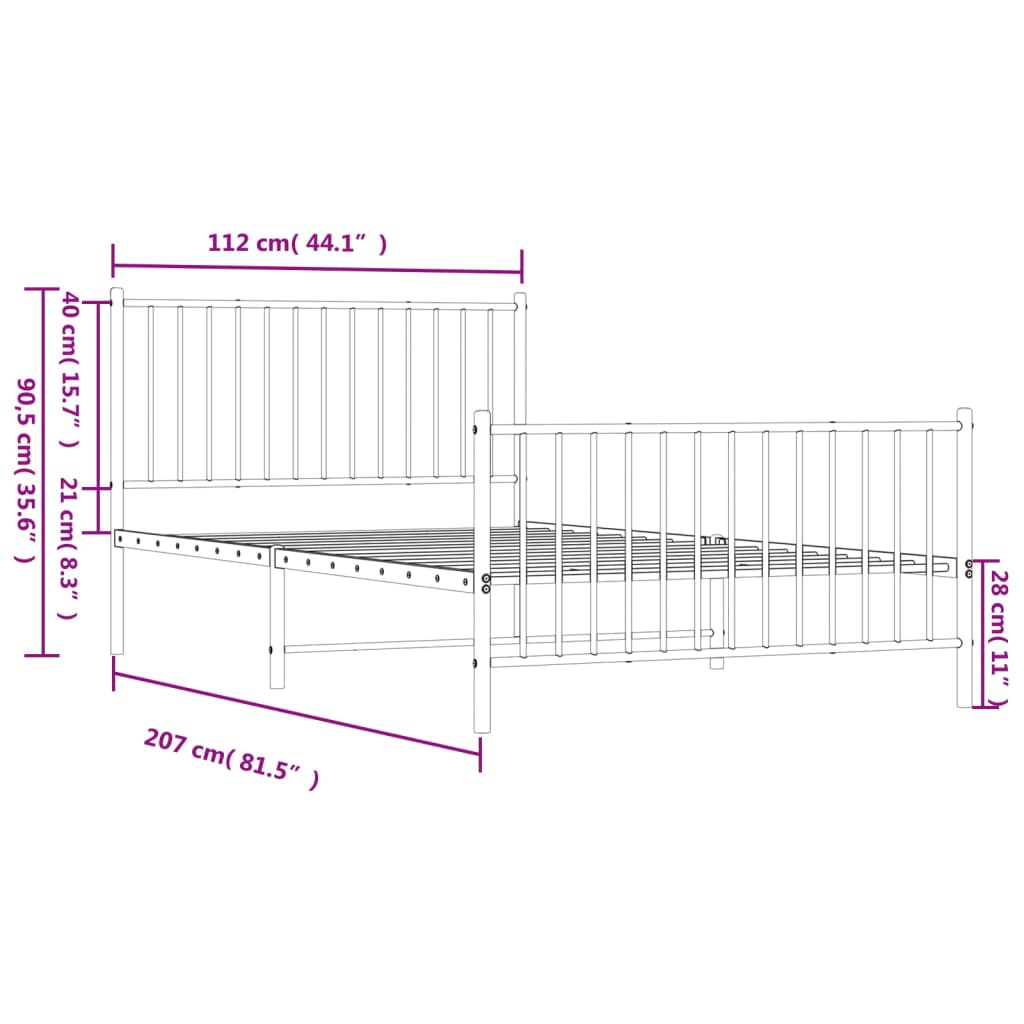 Bedframe Met Hoofd- En Voeteneinde Metaal Wit 107 x 203 cm met hoofdbord & voetbord