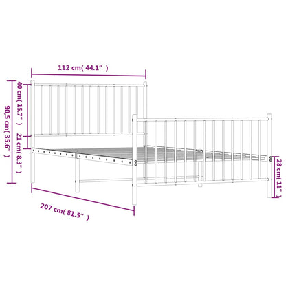 Bedframe Met Hoofd- En Voeteneinde Metaal Wit 107 x 203 cm met hoofdbord & voetbord