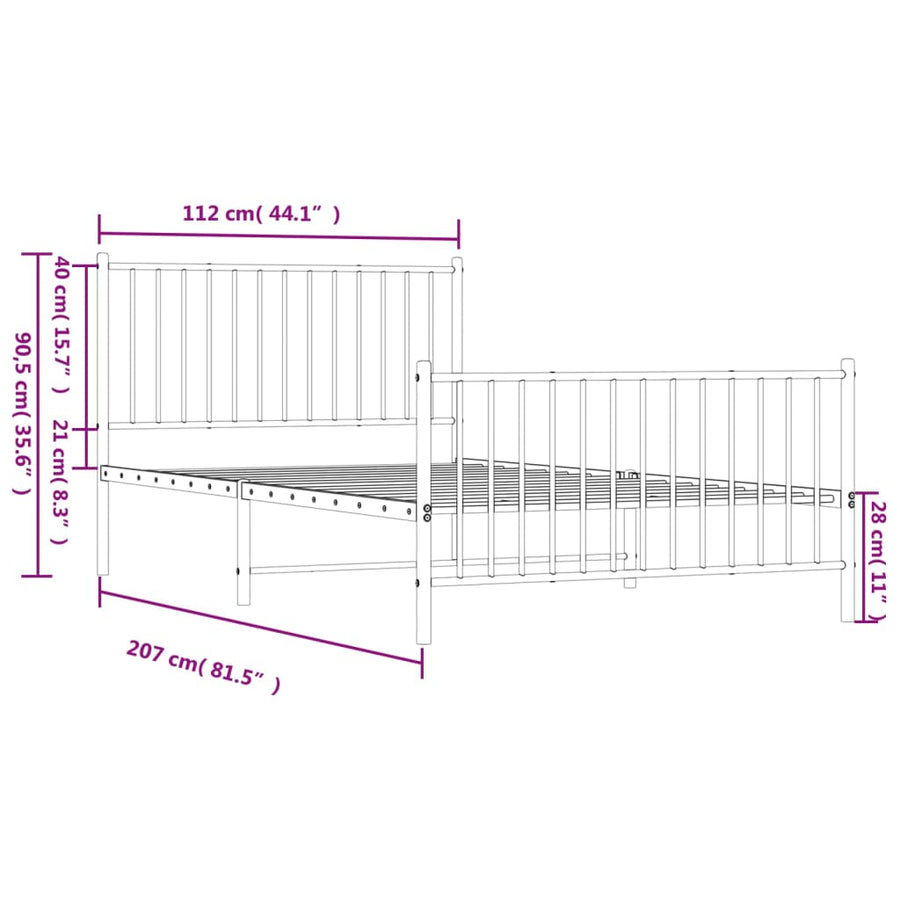 Bedframe Met Hoofd- En Voeteneinde Metaal Wit 107 x 203 cm met hoofdbord & voetbord