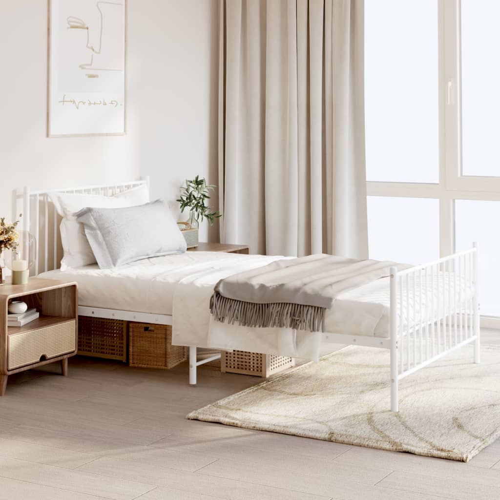 Bedframe Met Hoofd- En Voeteneinde Metaal Wit 107 x 203 cm met hoofdbord & voetbord