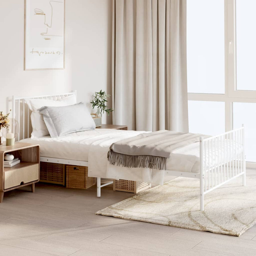 Bedframe Met Hoofd- En Voeteneinde Metaal Wit 107 x 203 cm met hoofdbord & voetbord
