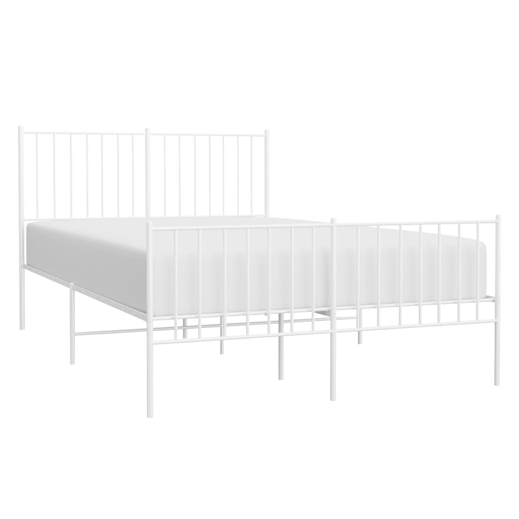 Bedframe Met Hoofd- En Voeteneinde Metaal 120 X 190 Cm Wit met hoofdbord & voetbord