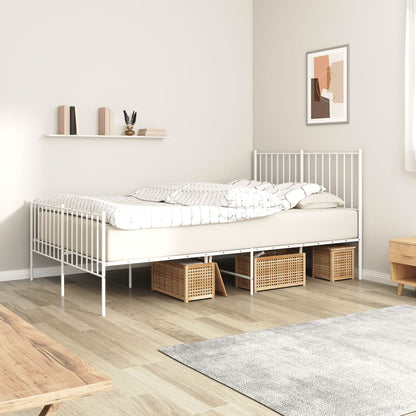 Bedframe Met Hoofd- En Voeteneinde Metaal 120 X 190 Cm Wit met hoofdbord & voetbord